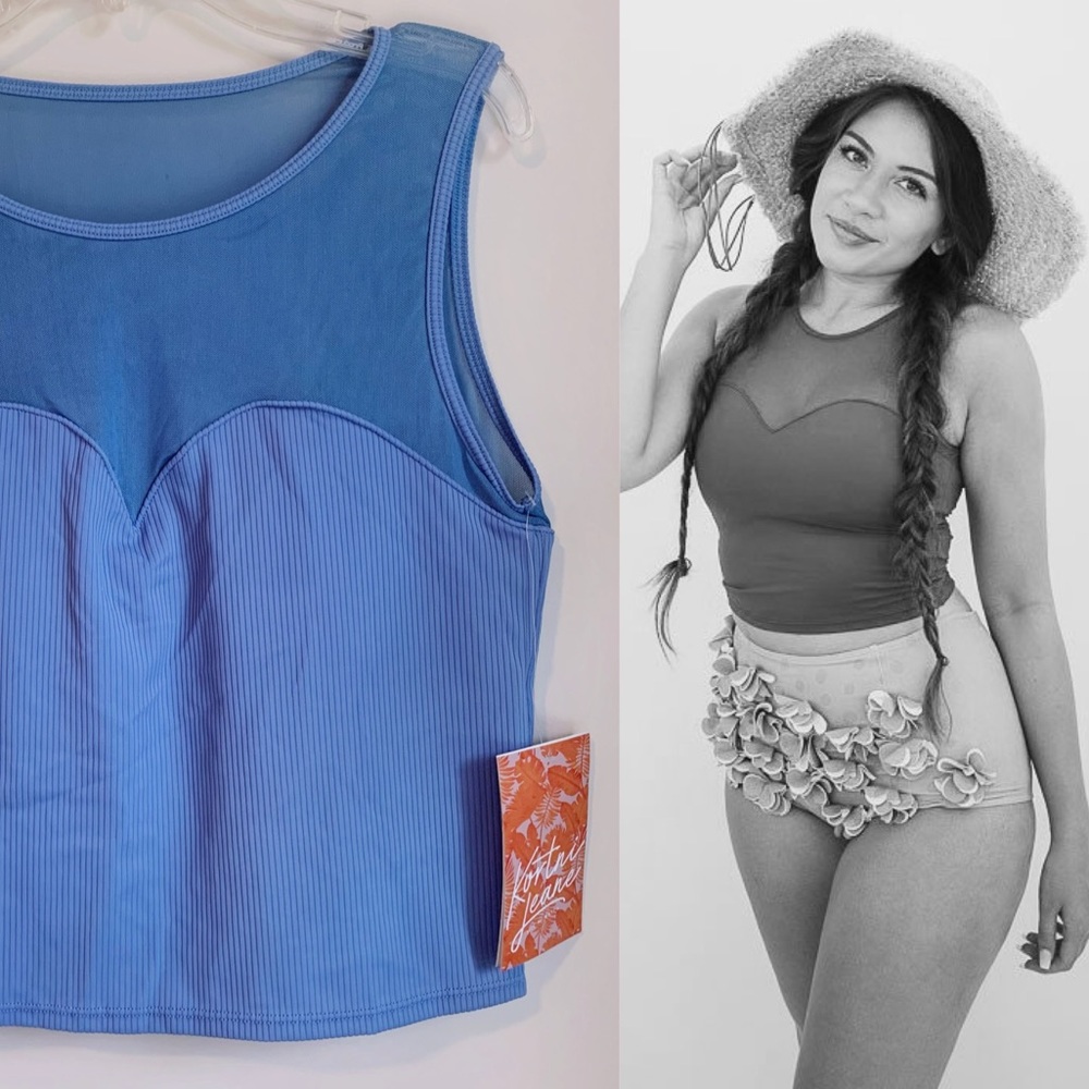 *Rare* Kortni Jeane Ribbed+Netted Top in Blue Fog
